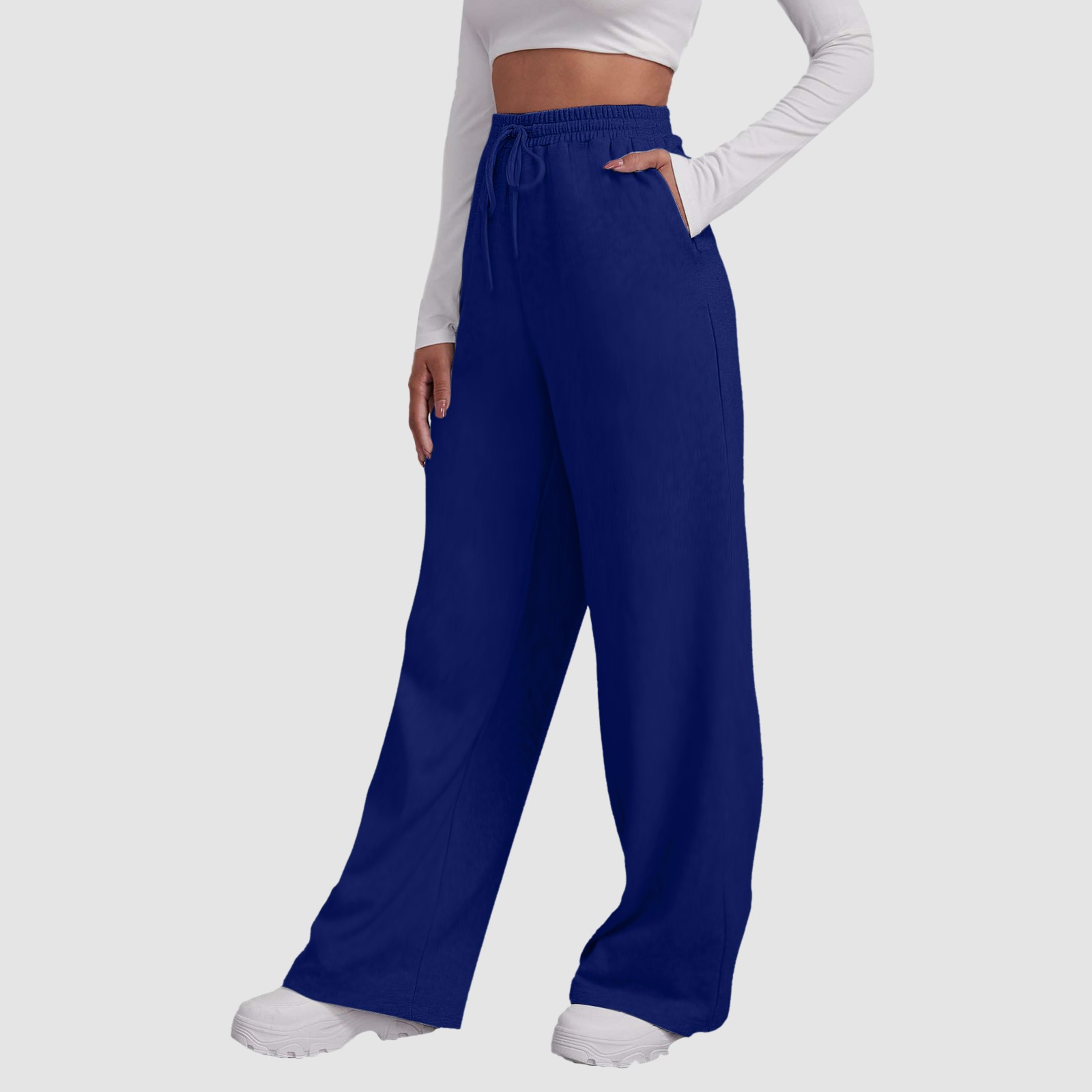 thumbnail image 2 of Pantalones de yoga de cintura alta con forro polar para mujer - Pierna ancha y recta, bolsillos para hacer ejercicio/uso informal (S-XXXL), 2 of 6